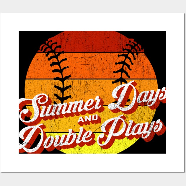 70s Style Retro Baseball Summer Days and Double Plays design graphic Wall Art by Vector Deluxe